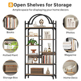 Condemo 71 inch Tall Bookshelf, 8-Tier Industrial Arched Etagere Bookcase, Open Display Storage Shelf for Living Room, Bedroom, Home Office, Rustic Brown Condemo