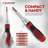 MaxoPro Ratcheting Screwdriver Set with Magnetic Tips - 19 In 1 Ratchet Multi Screwdriver - Portable and Multipurpose All In One Screwdriver, Phillips//Torx-Star/Hex/Square Bits MaxoPro