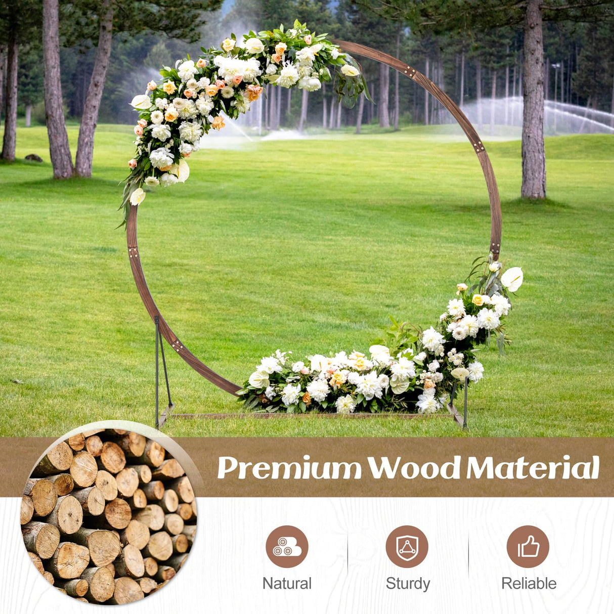 Moccha Wedding Arch, 7.4 FT Wooden Arch Backdrop Stand, Outdoor Archway Pergola, Garden Arbor Trellis for Climbing Plants Flower Balloon, Rustic Wedding Decorations for Home Party Ceremony, Round LDAILY