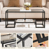 Yaheetech Coffee Table, Tempered Glass Coffee Table, Modern Simple Center Table w/Geometric-Inspired Design & Metal-Frame & Easy Assembly & Open Storage Shelf for Living Room, Office, Black Yaheetech