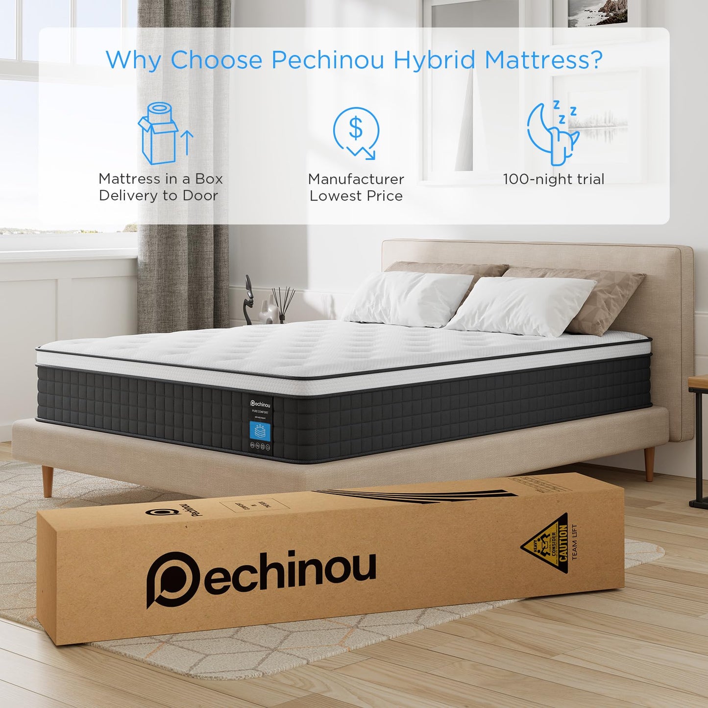 Queen Mattress, 8 Inch Queen Size Mattresses, Hybrid Mattress in a Box with Memory Foam and Independent Spring, Soft and Comfortable, Pressure Relief, Cool and Breathable, CertiPUR-US, Medium Firm