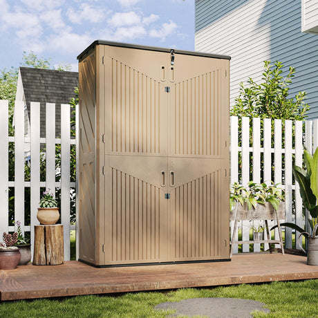 Aoxun Outdoor Storage Shed, 64 Cu.Ft Vertical Storage Sheds Outdoor with Floor, Outdoor Waterproof Storage Cabinet for Garage Storage, Pool Storage, Bike Shed, Garden Shed (Brown) Aoxun