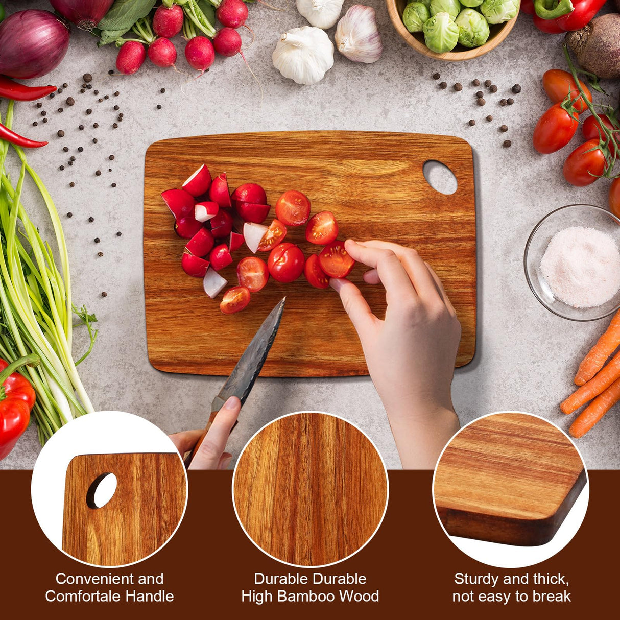 FoldTier 12 Pcs Bulk Wooden Cutting Board Small Kitchen Charcuterie Board with Handle Blanks Serving Cutting Board Tray with Oval Hole in Corner Housewarming Gift, 8 x 6 Inch(Acacia Wood) FoldTier