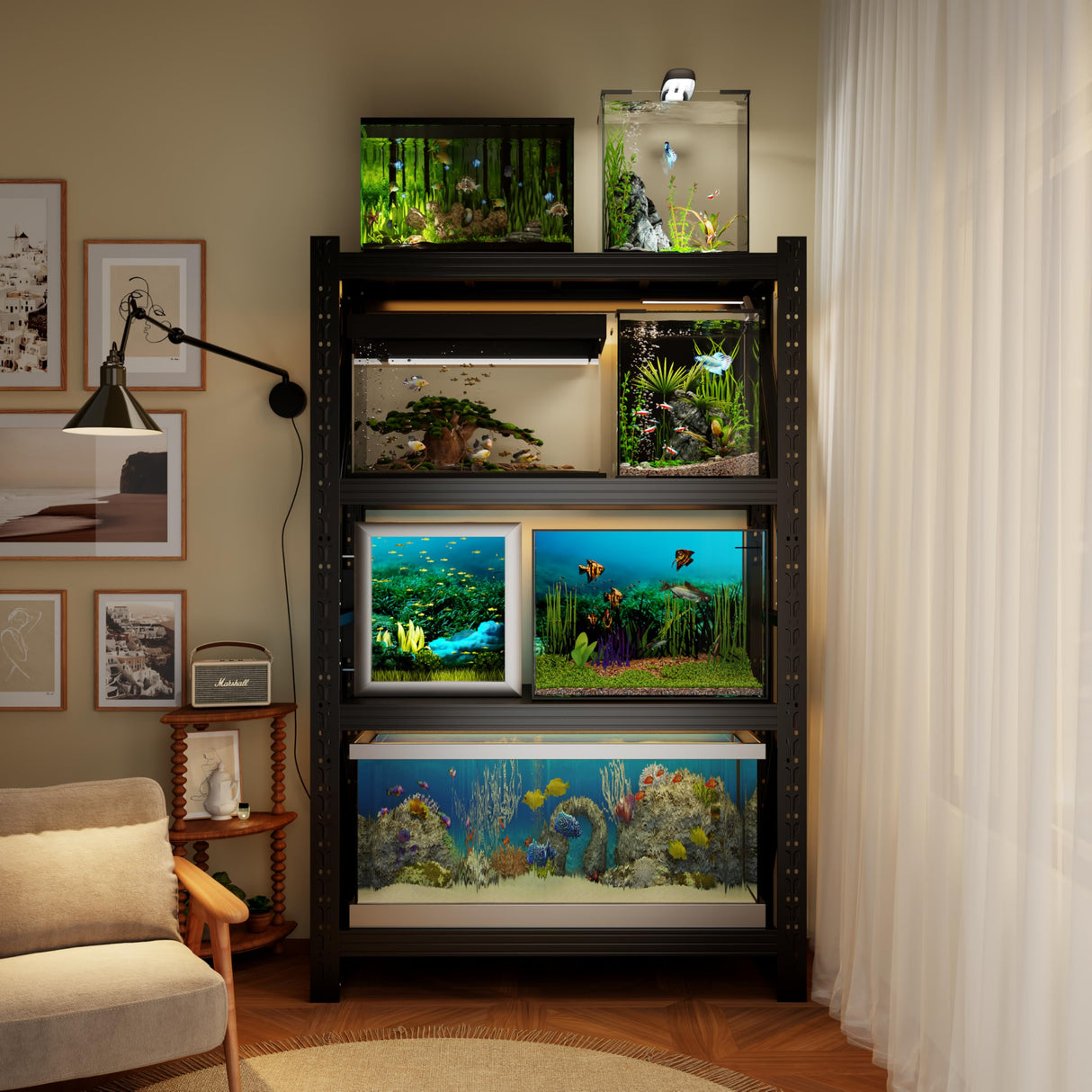 Welfiya 48" W Garage Shelving,4-Tier Heavy Duty Storage Shelves Unit with Adjustable Metal Shelf for Warehouse,Basement,Workshop,4000LBS,48" W x 20" D x 79" H,Black Welfiya