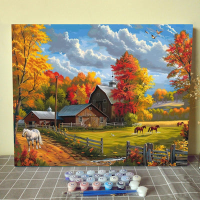 America Farm Digital Paint by Number Kits 16 x 20inch Canvas Autumn Forest DIY Oil Painting for Kids, Students, Adults Beginner with Brushes & Acrylic Pigment - Animal Horse Gifts(Without Frame)