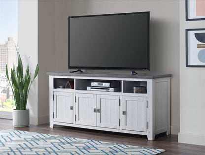 Martin Svensson Home Foundry 65" TV Stand, White Stain with Grey Top - WoodArtSupply