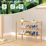 ROMGUAR CRAFT 3 Tier Bamboo Shoe Rack for Closet Free Standing Wood Shoe Shelf Storage Organizer for Entryway Small Space Stackable 27"x11"x20" (Natural) ROMGUAR CRAFT