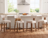 26’’ Farmhouse Bar Stools Set of 4, Linen Upholstered Counter Height Barstools with Back Modern Counter Stools Wood Barstools with Hardwood Frame, Bar Height Chairs for Kitchen Counter Island, Beige LIVINOVA