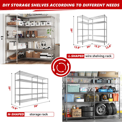 REIBII 58" W Storage Shelves Wire Shelving Load 1400LB Metal Shelves for Storage 5 Tier Heavy Duty Shelving Unit with Shelf Adjustable Garage Shelving Rack Pantry Kitchen 58" W x 59" H x 13.8 - WoodArtSupply