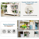 Merax 66" Large Outdoor Farmhouse Wooden Potting Bench Table, Garden Workstation with 2 Drawers, Cabinet, and Open Shelves for Backyard, Mudroom, White Merax