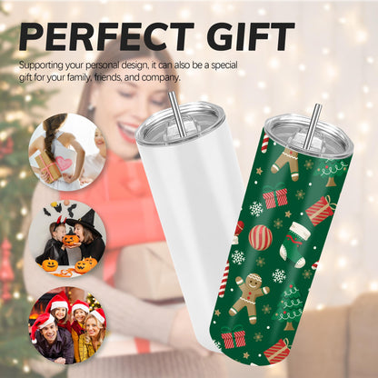 D·S 1 Pack Sublimation Tumblers 20 oz Skinny Straight Flat Bottom Blank Tumbler Cups with Individual Gift Boxed for Heat Transfer DIY Craft