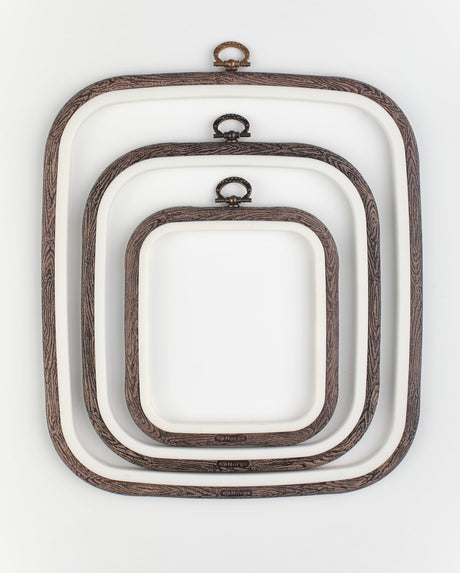 Nurge 3 Piece Embroidery Hoop Set Imitated Wood Display Frame, Plastic Cross Stitch Hoop, Rubber Embroidery Frame (Square Set, 3 Pcs Size Set) Nurge