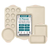 BAKKENMASTER 6-Piece Deluxe Nonstick Baking Pan Set - Professional Grade Carbon Steel Bakeware with White Marble Coating & Silicone Handles BAKKENMASTER