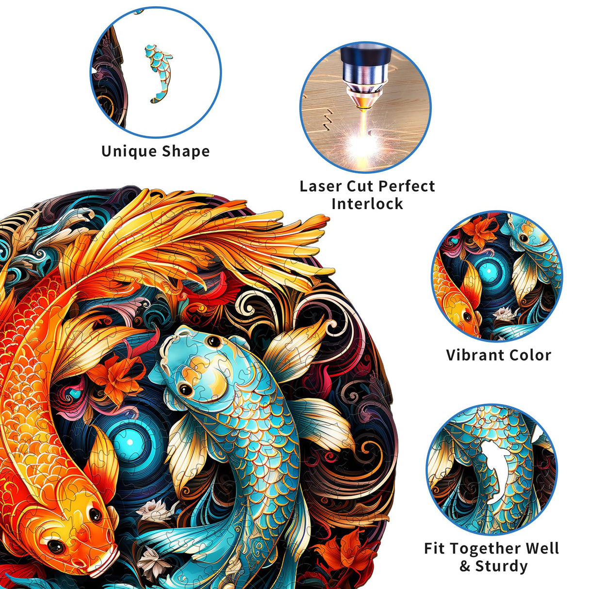 Woodemon Wooden Puzzles for Adults, Yin Yang Fish (M-185pcs) Wooden Jigsaw Puzzles Kids, 11.4*11.2in Unique Shaped Animal Wood Puzzles Adults, Christmas Puzzles Xmas Birthday Gifts Family Puzzle Games Woodemon