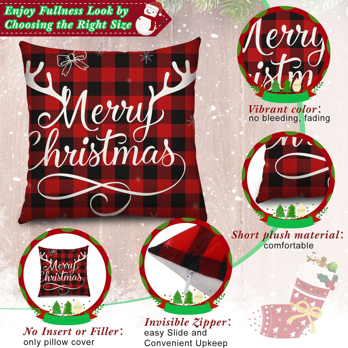 6 Pieces Christmas Pillow Covers 18 x 18 Inch Buffalo Plaid Cushion Case Christmas Pillow Case Holiday Throw Pillow Cover for Xmas Winter Sofa Couch Bedroom Decorations (Red, Black) Tatuo