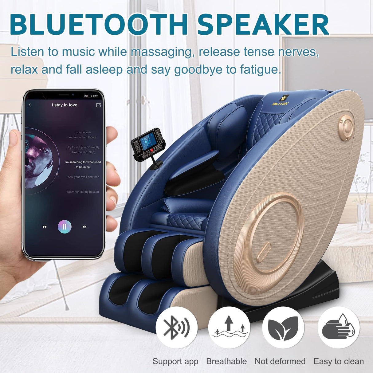 Massage Chair Blue-Tooth Connection and Speaker, Recliner with Zero Gravity with Full Body Air Pressure, Easy to Use at Home and in The Office BILITOK