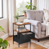 Nouva Nightstands Set of 2 with Charging Station, End Table Side Table Night Stand Bedside Table Furniture w/ 4 Fabric Drawers, USB Ports & Outlets,Metal Frame for Bedroom,Rustic Brown Nouva