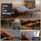 Split King Adjustable Bed Frame + 14” Hybrid Matt, Bed Base with Massage, Pillow-tilt, Smart APP Control, Ergonomic Incline, Zero Gravity, Dual USB Port, Under Bed Light, Wireless Remote, 5000 Series ESHINE