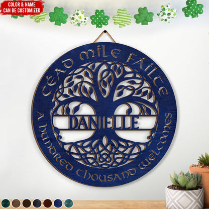 CustomizeAF Personalized Wooden Sign, Celtic Art Wall Decor Cead Mile Failte, Tree Of Life - Personalized Wooden Hanging Home Decor Sign, Tree of Life Wooden Wall Art Decor (DS753) - WoodArtSupply