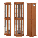 Lighted Corner Display Curio Cabinet Wooden Shelving Unit with Tempered Glass Door, Bar and Liquor Storage Area with 5 Shelves, Wine Cabinet, Oak CQSXDA