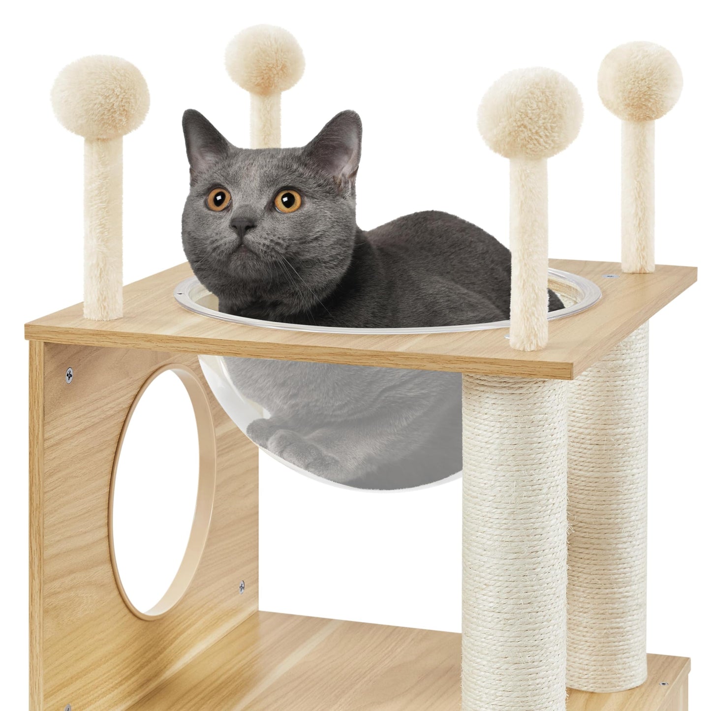 Yaheetech Wooden Cat Tree, 53in Modern Cat Tower for Indoor Cats with Scratching Posts Washable Detachable Cushion, Clear Bowl & Teasing Balls, Multi-Level Heavy Duty Cat Condo Furniture for  - WoodArtSupply