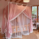 King Canopy Bed Frame, Stainless Steel Metal Size, Sturdy Post Poles Thicken Frame for Wood Bedroom Decor, White Mosqutent