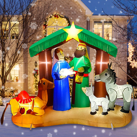 Hazms 7 FT Christmas Inflatable Decoration Nativity Sets for Christmas Outdoor Jesus Nativity Scene Christmas Inflatables Built-in LED Lights Blow Up Inflatable, Outdoor Decor Hazms