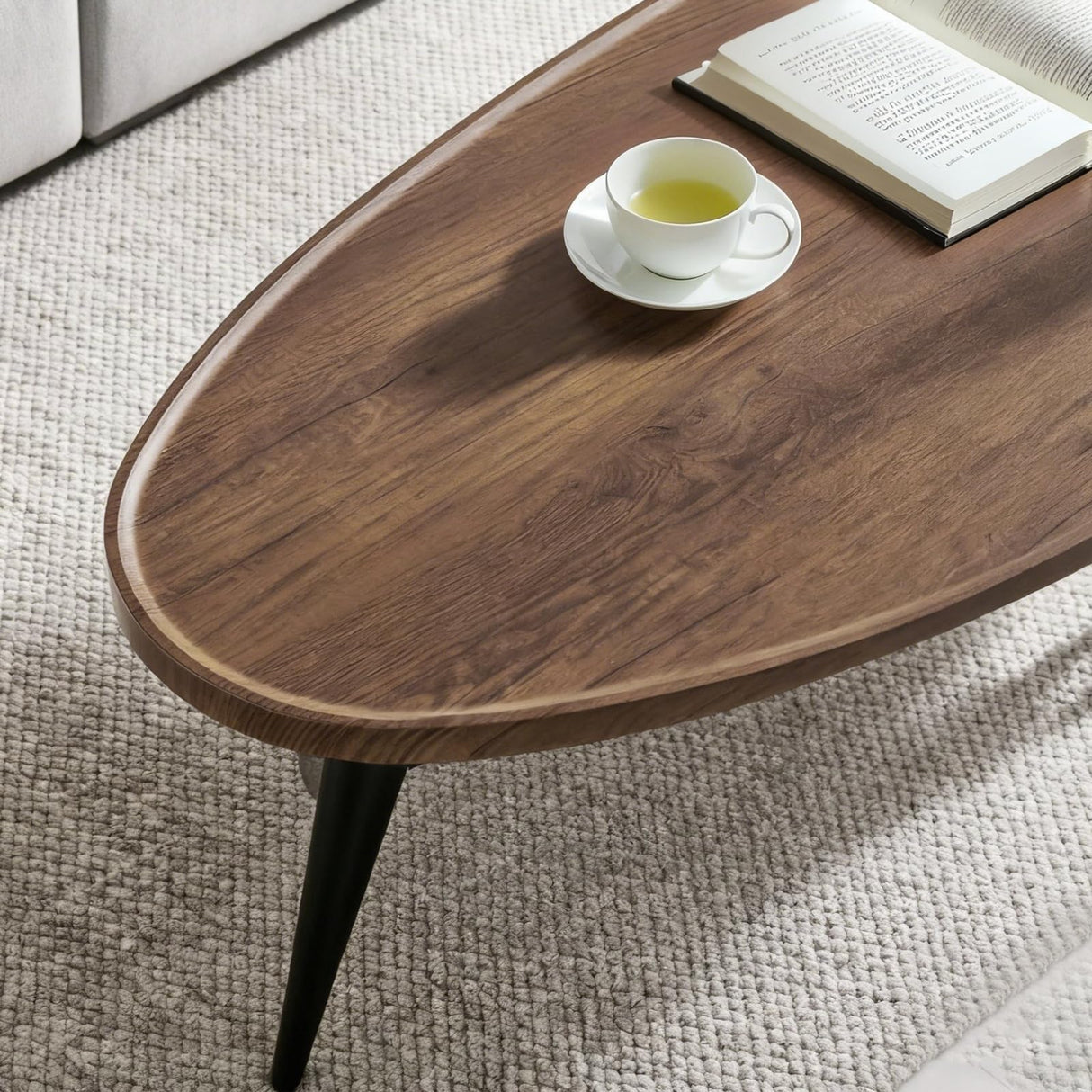 Oval Coffee Table for Living Room,47" Oval Walnut Coffee Table Mid Century Modern 2 Tier for Small Space,D47xw23.6xh15 Hothingwell