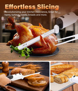 HK Cordless Electric Knife for Carving Meats, Poultry, Bread, Crafting Foam & More, Included Dual 304 Stainless Steel Blades, Fork, Foldable Cutting Board HK