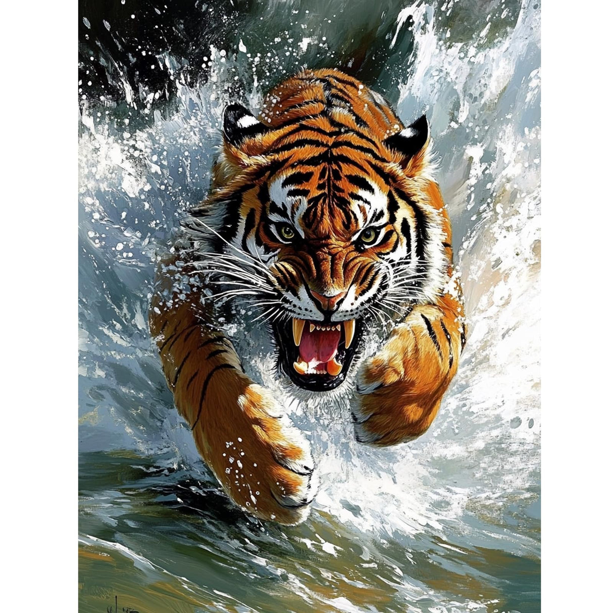 KEYIFA 5D Diamond Art Tiger, DIY Diamond Painting Kits for Adults, Round Full Drill, Tiger Diamonds Dots Mosaic Painting, Crystal Gem Arts Craft for Home Wall Decor 12x16 in KEYIFA