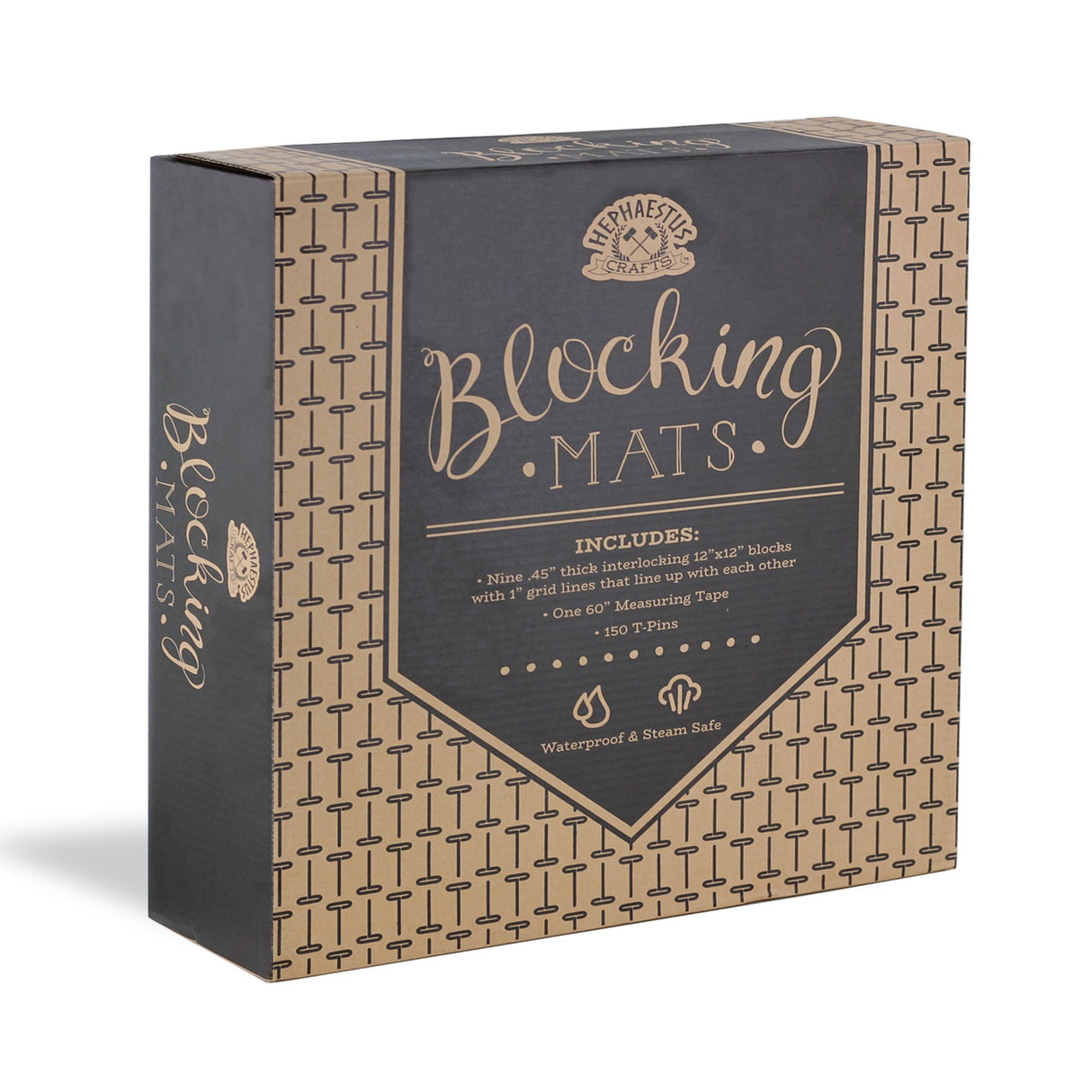 Hephaestus Crafts Blocking Mats for Knitting - Pack of 9 GRAY Blocking Boards with Grids for Needlepoint or Crochet. 150 T-pins Hephaestus