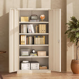 Bonusall Tall Metal Storage Lockers,71 inch Locking Steel Cabinet with Lock,Lockable Storage cabinets with 2 Doors and 4 Shelves,Utility Cabinet for Office,Garage,Warehome,Basement(Beige) Bonusall