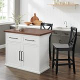 Crosley Furniture Bartlett Kitchen Island with Wood Top and X-Back Stools, White/Black Crosley Furniture