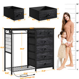 EnHomee 49.2" W Dresser for Bedroom with Hanging Rack 6 Drawers Dresser with LED Lights Fabric Dressers & Chest of Drawer with Clothes Rack,Wooden Top,Grid Panel,Closet,Black 49.2" Wx47.2 Hx15.8 D EnHomee