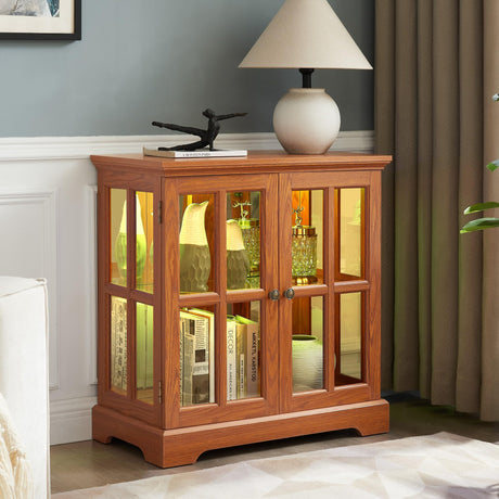 Eyisean 32"H Small Curio Cabinet with 7 Color Lights for Collectibles, Smartphone-Controlled, LED Glass Display Cabinet with Tempered Glass Doors and Adjustable Shelves, China Cabinet for Living Room Eyisean