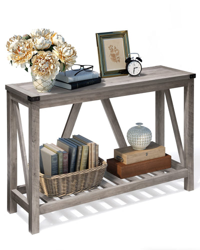 JOINHOM Entryway Table - Wood Console Table with Shelves, Farmhouse Sofa Table for Entryway, Living Room, Hallway, Grey