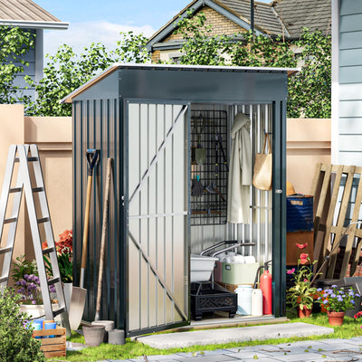 MistMo 5X3X6.1FT Outdoor Steel Storage Shed with Frame Floor and Lockable Doors, Ideal for Garden, Backyard, Patio Storage