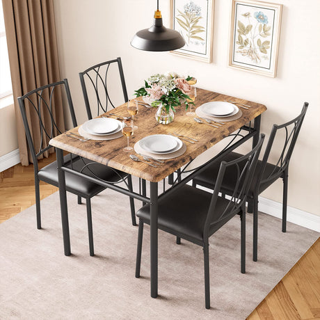 CABIHOME Dining Table Set, 5 Piece Dining Table Set for 4, Rectangle Kitchen Table Set with 4 Upholstered Chairs, Dining Table Set for Small Space, Apartment, Retro Brown CABIHOME