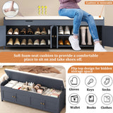 HOMEFORT 54.4" Shoe Bench with Lift Top Storage, Entryway Bench with Cushioned Seat, Wooden End of Bed Bench, Shoe Cabinet Bench with Hidden Storage Space, for Bedroom, Hallway,Blue HOMEFORT