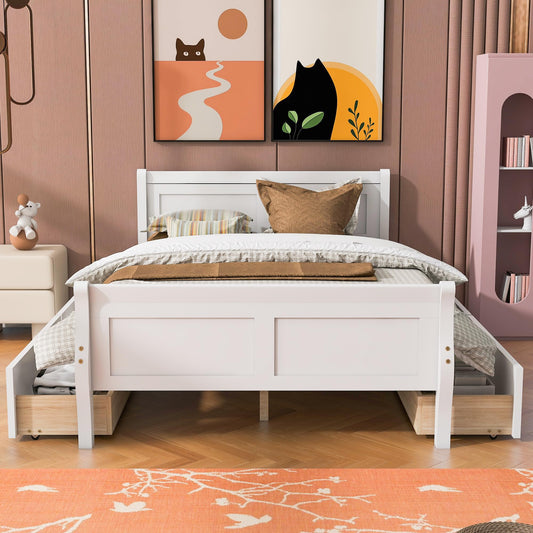 Harper & Bright Designs Full Size White Platform Bed with 4 Storage Drawers and Elegant Headboard - WoodArtSupply