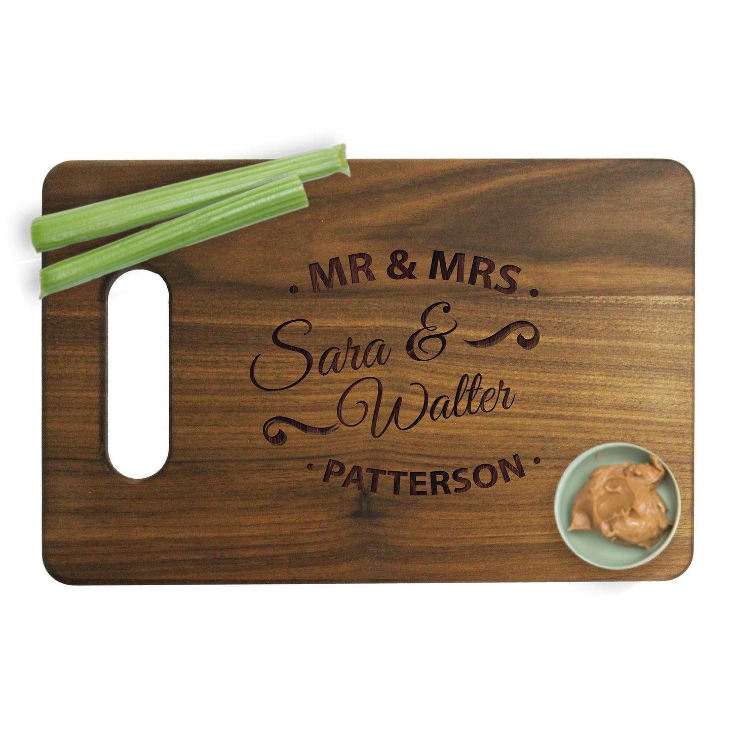 Custom Personalized Walnut Wooden Cutting Board - Wedding Anniversary for Couples - Engraved and Monogrammed (SMALL - 9" x 6") - WoodArtSupply