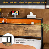 KZNGK King Size LED Headboard with Charging Station and Industrial Storage Design KZNGK