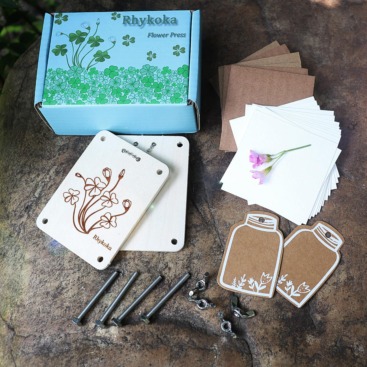 Rhykoka Pocket Flower Press, 6 Layers Mini Flowers Press Kit, Micro Flower Pressing, Portable Small Leaf Petal Preservation for Arts and Crafts Lovers (Silver) Rhykoka