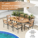 Tangkula 79-Inch Patio Dining Table, Indoor & Outdoor Dining Table w/Umbrella Hole, Acacia Wood Tabletop & Sturdy Metal Legs, Wood Oval Table for 8 People for Patio Yard Garden Deck (Natural) Tangkula