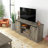HOMCOM TV Stand Cabinet for TVs up to 65 Inch, Entertainment Center with Charging Station, 59" Farmhouse Media TV Console Table with Sliding Barn Doors, Adjustable Shelves, Gray HOMCOM
