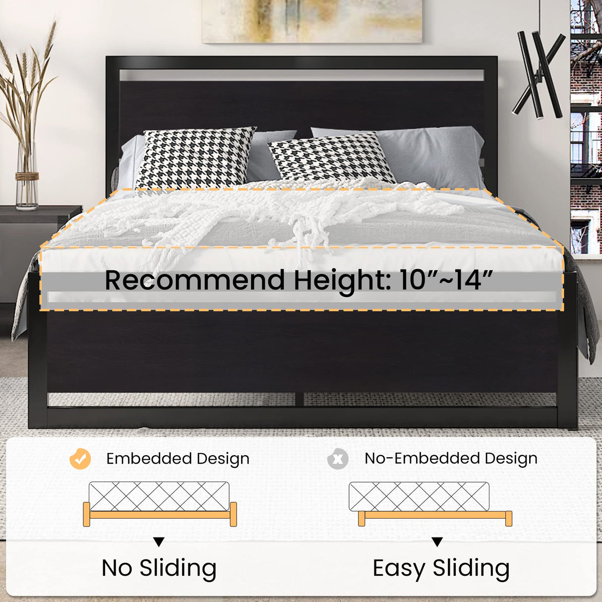 SHA CERLIN Full Size Bed Frame with Modern Headboard, Heavy Duty Platform Metal Base with Square Footboard and 13 Strong Slats Support, No Box Spring Needed, Black SHA CERLIN