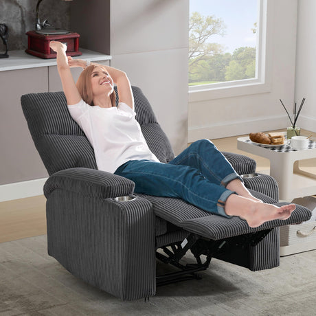 Manual Recliner Chair with Pull Ring, 3 Position 140° Reclining Sofa for Living Room, Nursery, RV, and Office,Oversized Recliner Chairs for Adults(Grey Corduroy Fabric) AIWOEN