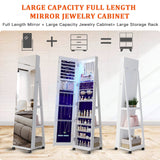 Lvifur 360° Rotating 64'' Jewelry Armoire with 6 LEDS, Full Length Mirror Large Capacity Jewelry Organizer Armoire, Lockable Floor Standing Mirror with 4 rollers for Bedroom, Cloakroom Lvifur