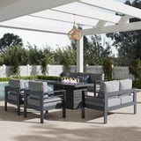 LayinSun Aluminum Furniture Set with Fire Pit Table, 5 Pieces Patio Sectional Conversation Chat Sofa Modern Seating Set LayinSun