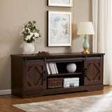 WAMPAT Farmhouse TV Stand Modern Sliding Barn Door Entertainment Center for TVs Up to 65 inch, Wood TV Media Console Table Cabinet Storage for Living Room, Rustic Brown WAMPAT